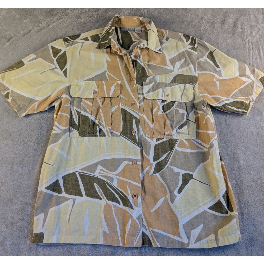 Vintage Men's Size L Condor Tropical Button Up Linen Shirt Y2K Coastal Summer